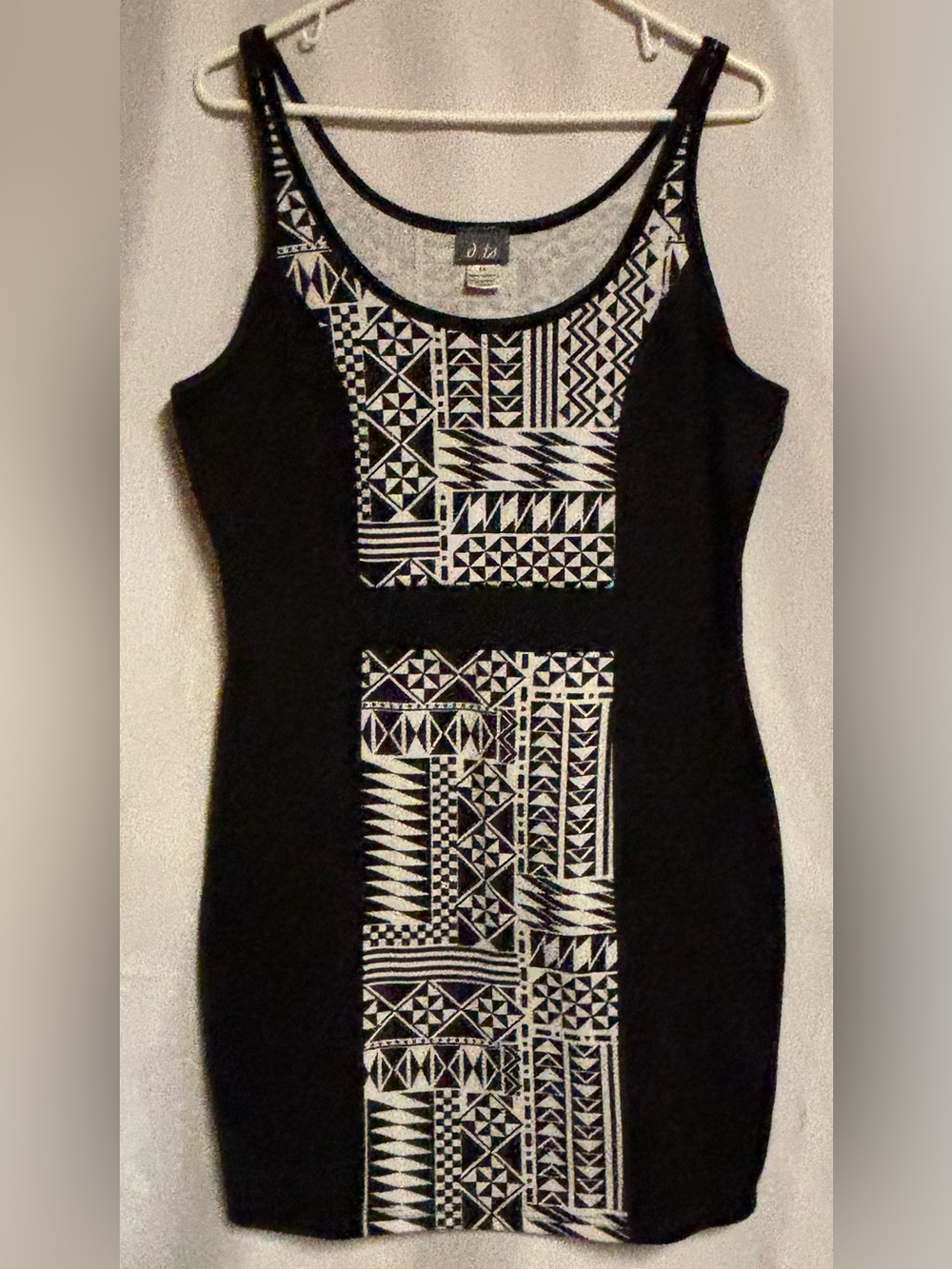 Vintage Dots Y2K Tribal Geometric Bodycon Tank Dress Plus Size 1X Black White